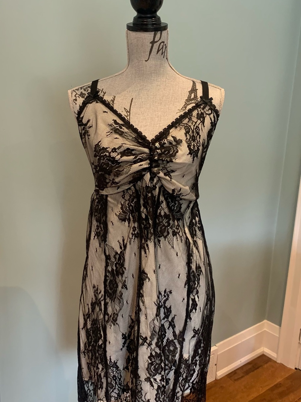 Women’s Black Lace Overlay Dress with Cream Underlay